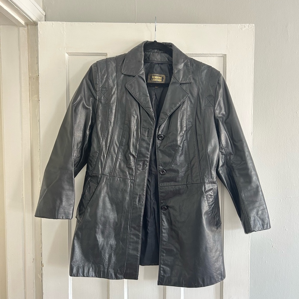 Black Leather Women's Coat